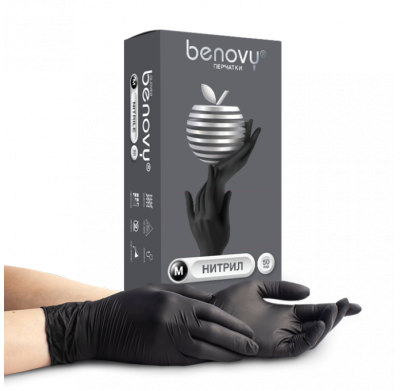 Перчатки нитриловые XL 50 пар/упак черные BENOVY/Бенови