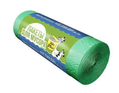 Пакеты для мусора 30л.* 25 шт. 7мкм зеленые Пеликан 2А  90 рул/кор