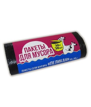 Пакеты для мусора 30л.* 30 шт. 7мкм Пеликан 2А  70 рул/кор
