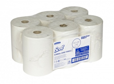 **Полотенца в рулоне Kimberly-Clark SCOTT 6697 SLIMROL белые 1 сл 190м*6 шт/уп,  